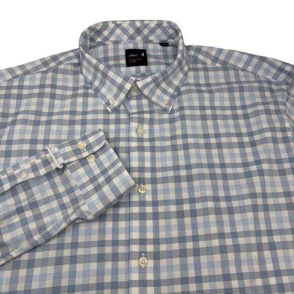 Johnnie O 2XL Blue White Check Plaid Long Sleeve Button Down Shirt - Picture 1 of 5
